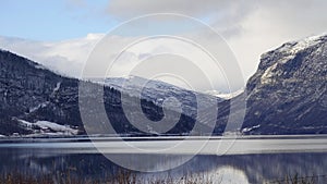 Mountains at Vangmjose lake near Vang in autumn in Norway