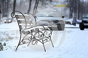 First snow of winter bench