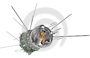 The first spaceship cutaway. 3D Illustration.