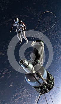 First spacewalk. 3D Illustration.