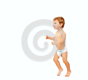 First steps of happy baby boy