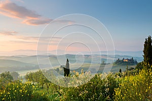 First sunlight in Tuscan hills