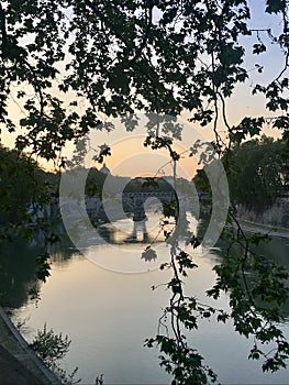 First sunset on Tevere river