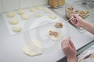 The first time a child cook. Homemade mince meat pies