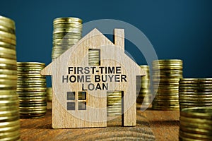 First Time Home Buyer Loan sign on the wooden house photo
