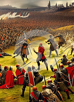 First War of Scottish Independence ca 1314. Fictional Battle Depiction. Generative AI.