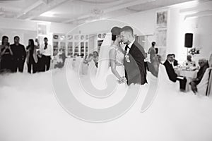 First wedding dance groom and bride in restaurant