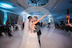 First wedding dance groom and bride in restaurant