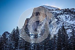 First Winter Light on Half Dome after Snow Storm, Yosemite National Park, California