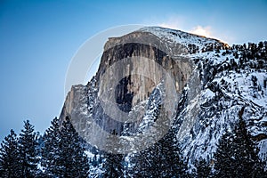 First Winter Light on Half Dome after Snow Storm, Yosemite National Park, California