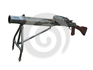 First World War-era Lewis automatic light machine gun isolated on white background