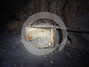 First world war tunel with ice at tofana di dentro in dolomites