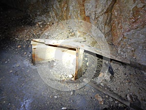 First world war tunel with ice at tofana di dentro in dolomites