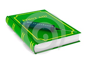 Firstaid book on white background. Isolated 3D illustration