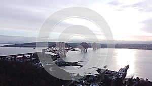 Firth of Forth and bridges aerial view, Scotland