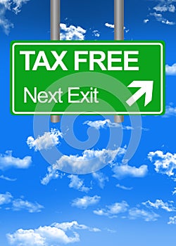 Fiscal paradise road sign or tax free concept