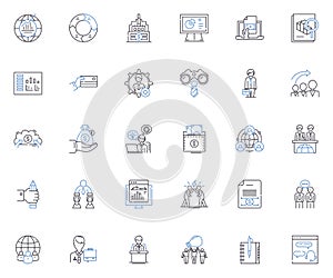 Fiscal plan line icons collection. Budget, Revenue, Deficit, Spending, Taxation, Inflation, Austerity vector and linear