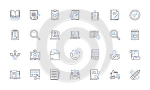 Fiscal planning line icons collection. Budgeting, Forecasting, Accounting, Investments, Analysis, Savings, Debt vector