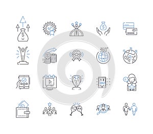 Fiscal success line icons collection. Profit, Revenue, Growth, Profitability, Investments, Budgeting, Savings vector and