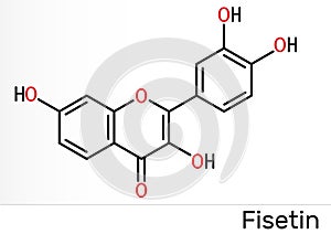 Fisetin molecule. It is plant flavonol from the flavonoid group of polyphenols. Skeletal chemical formula