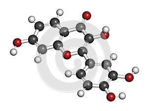 Fisetin plant polyphenol molecule. 3D rendering.