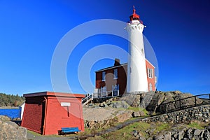 Fisgard Lighthouse at Ford Rodd Hill National Historic Site at Esquimalt Harbour, Victoria, Vancouver Island, British Columbia