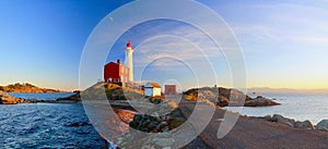 Fisgard Lighthouse at Sunset, Fort Rodd Hill National Historic Site, Victoria, BC, Vancouver Island, Canada photo