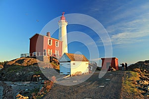 Fisgard Lighthouse at Sunset, Fort Rodd Hill National Historic Site, Vancouver Island, British Columbia, Canada