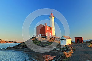 Fisgard Lighthouse at Sunset, Fort Rodd Hill National Historic Site, Vancouver Island, British Columbia, Canada