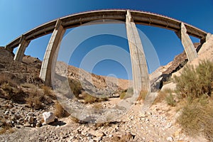 Fisgeye view of bridge in the desert