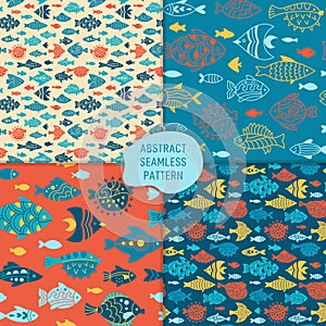 Fish abstract tropical ornamental seamless pattern nautical repeat wallpaper exotic aquarium animal