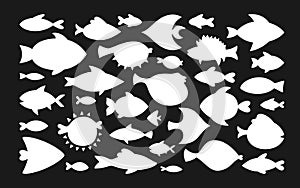 Fish abstract tropical silhouette set exotic aquarium animals shape nautical art sea stylish vector