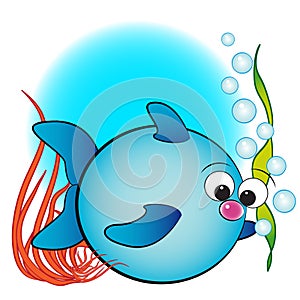 Fish, air bubbles and anemone - Kids illustration