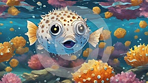 fish in aquarium Blowfish or puffer fish underwater in the ocean