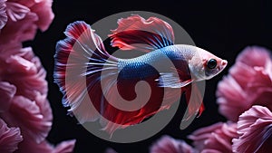 fish in the aquarium Close up art movement of Betta fish, Siamese fighting fish isolated on black background.