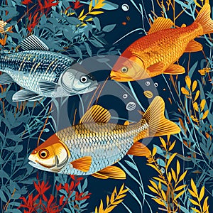 fish as they navigate through underwater reeds. AI Generated