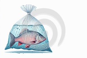 Fish in a bag of water. Space for text.