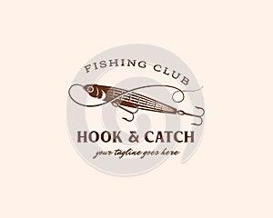 Fish bait for fishing logo. hook and catch fishing logo design template