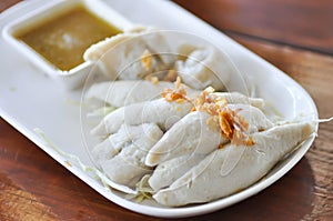 Fish balls with fried garlic ,fishballs