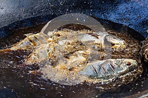 Fish being fried at the fish market in Hawassa, Ethiop