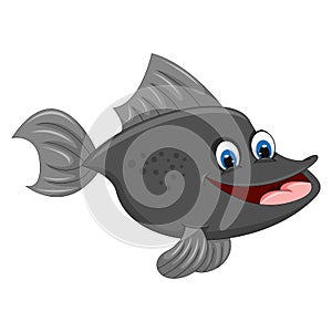 Fish black and big smile friendly cartoon vector illustration