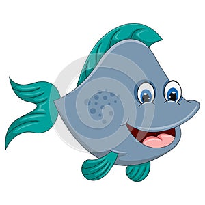 Fish blue and green fin with big smile funny and friendly cartoon vector illustration