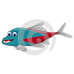 Fish blue and red with big smile funny and friendly cartoon vector illustration