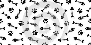 Fish bone seamless pattern cat paw vector fish dog salmon repeat scarf isolated cartoon illustration tile background repeat wallpa