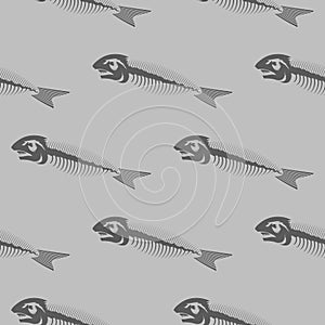 Fish Bone Skeleton Seamless Pattern. Sea Fishes Icons.
