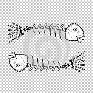 Fish bone vector iconwith heart love lips