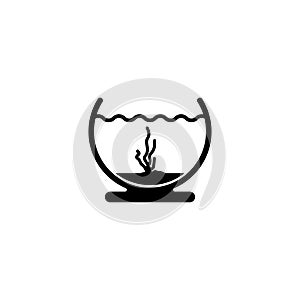 Fish Bowl, Glass Water Aquarium, Fishbowl. Flat Vector Icon illustration. Simple black symbol on white background. Glass