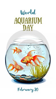 A fish bowl with three goldfish in it. World Aquarium Day.