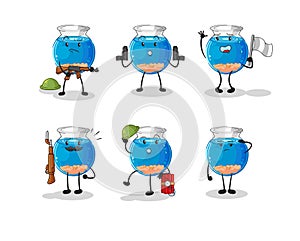 Fish bowl troops character. cartoon mascot vector