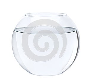 Fish bowl with water in front of white background photo